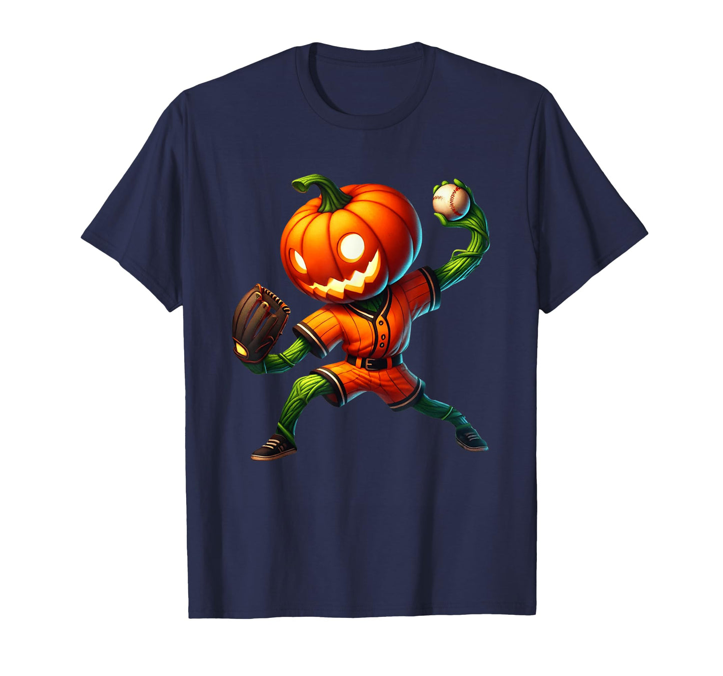 Funny Pumpkin Head Baseball Pitcher Halloween Costume Tee T-Shirt