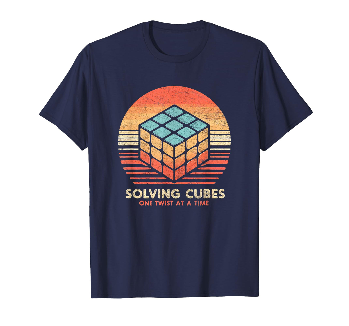 Vintage Sunset Solving Cubes Speed cubing 70's Cool Math T-Shirt