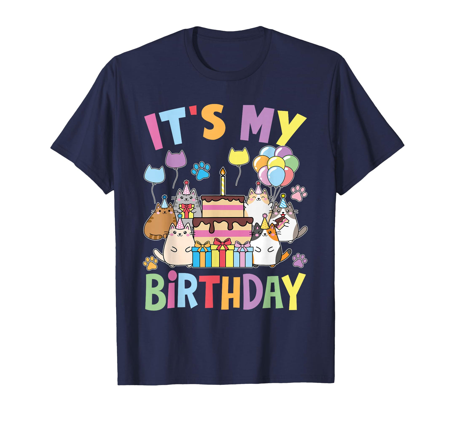 Cute Kawaii Cat Mom Dad Kids Girls It's My Birthday Party T-Shirt