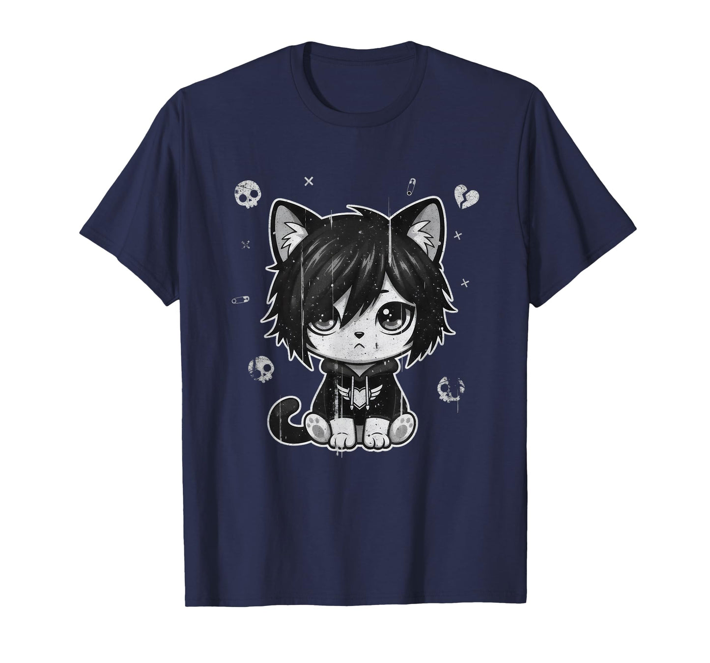 Goth Girl Emo Gothic Cat, Punk Dark Music, Grunge Cute Kitty T-Shirt