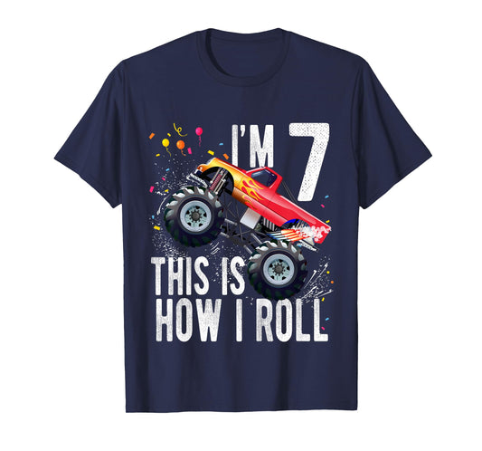 Kids 7 Year Old Shirt 7th Birthday Boy Monster Truck Car T-Shirt