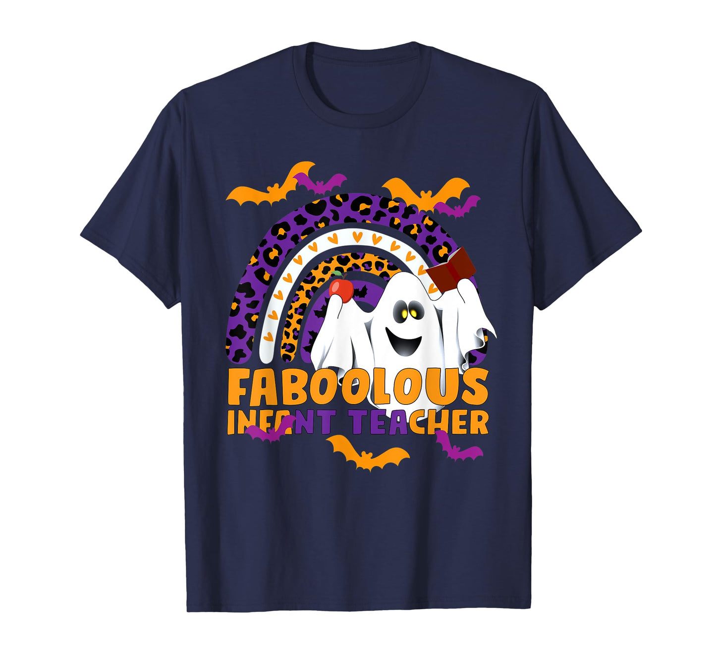 Faboolous Infant Teacher Rainbow Leopard Halloween Boo Crew T-Shirt