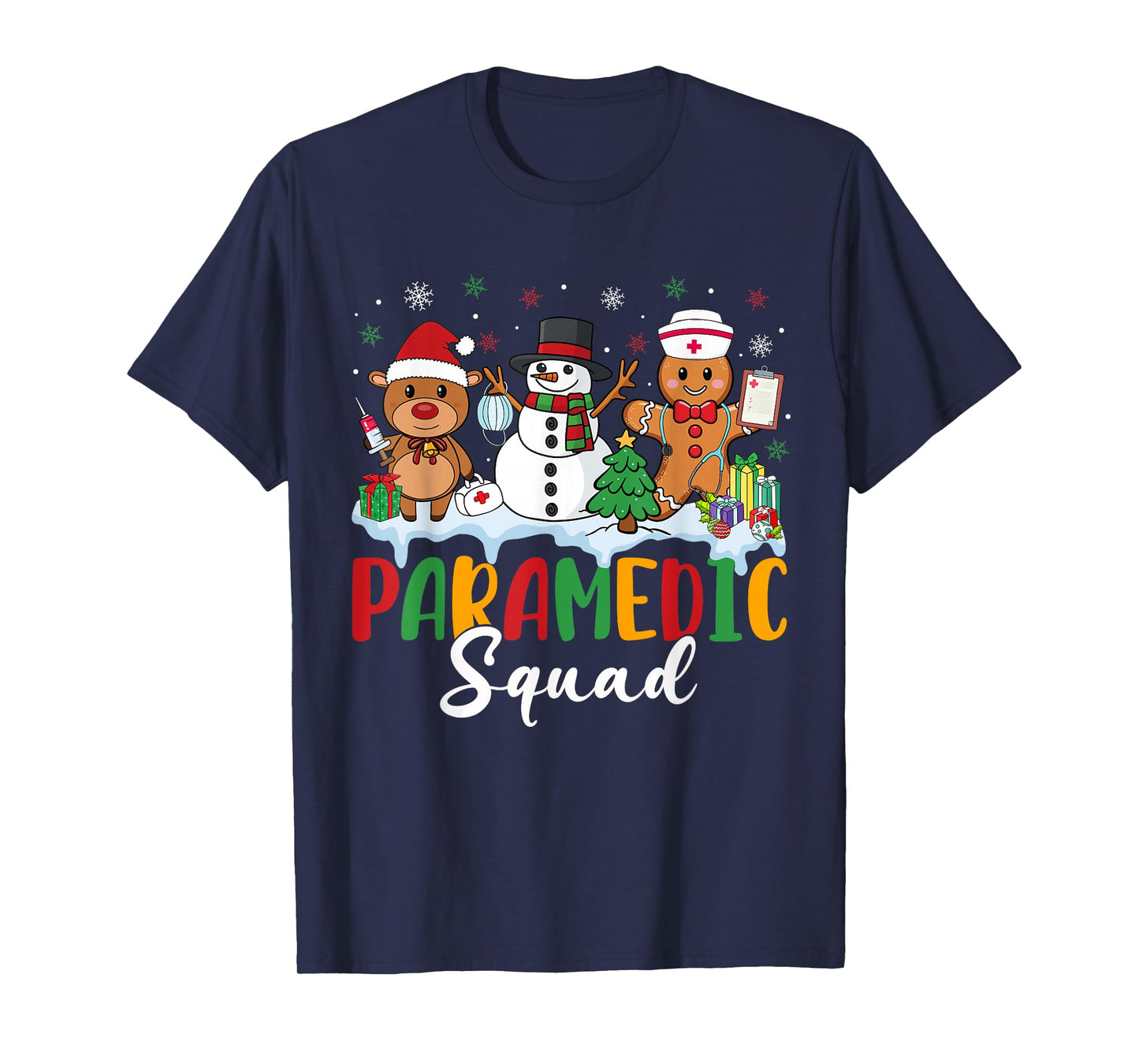 Paramedic Squad Reindeer Snowman Gingerbread Christmas T-Shirt