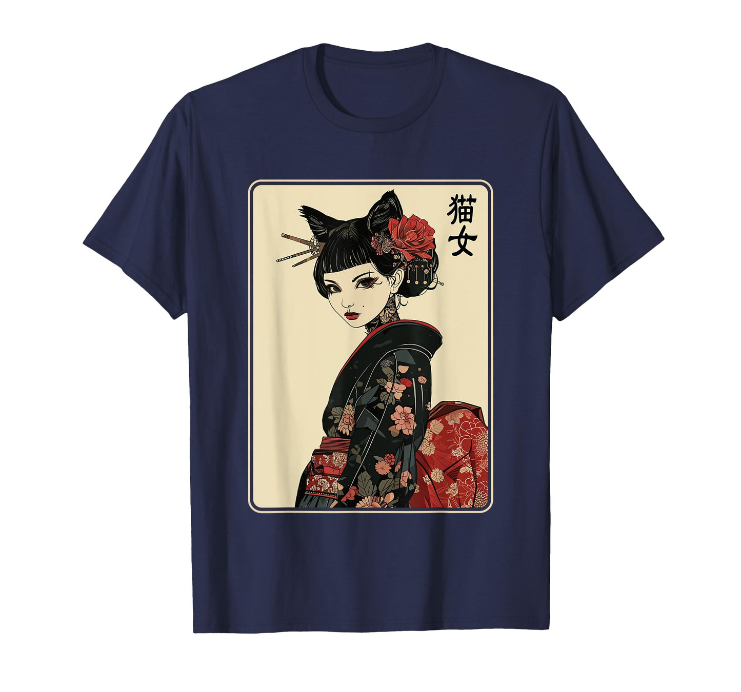 Japanese Gothic Samurai Cat Art for Women, Girls T-Shirt