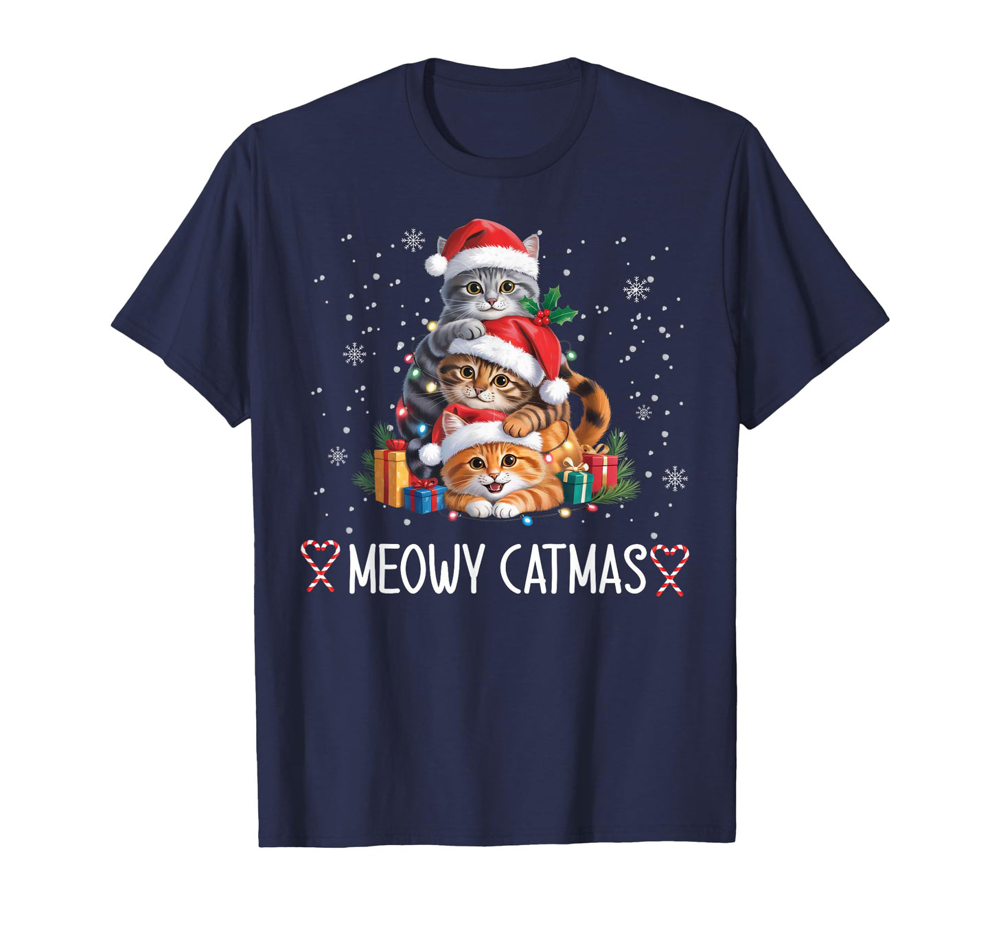 Meowy Catmas Cat Christmas Tree Xmas Funny Santa Women Girls T-Shirt