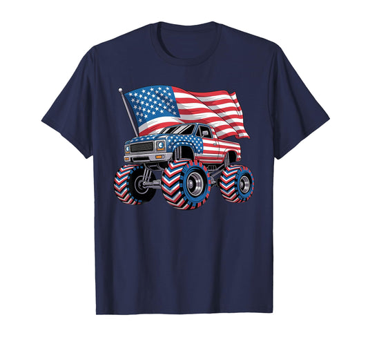 Monster Truck 4th Of July American Flag Monster Trucks Lover T-Shirt