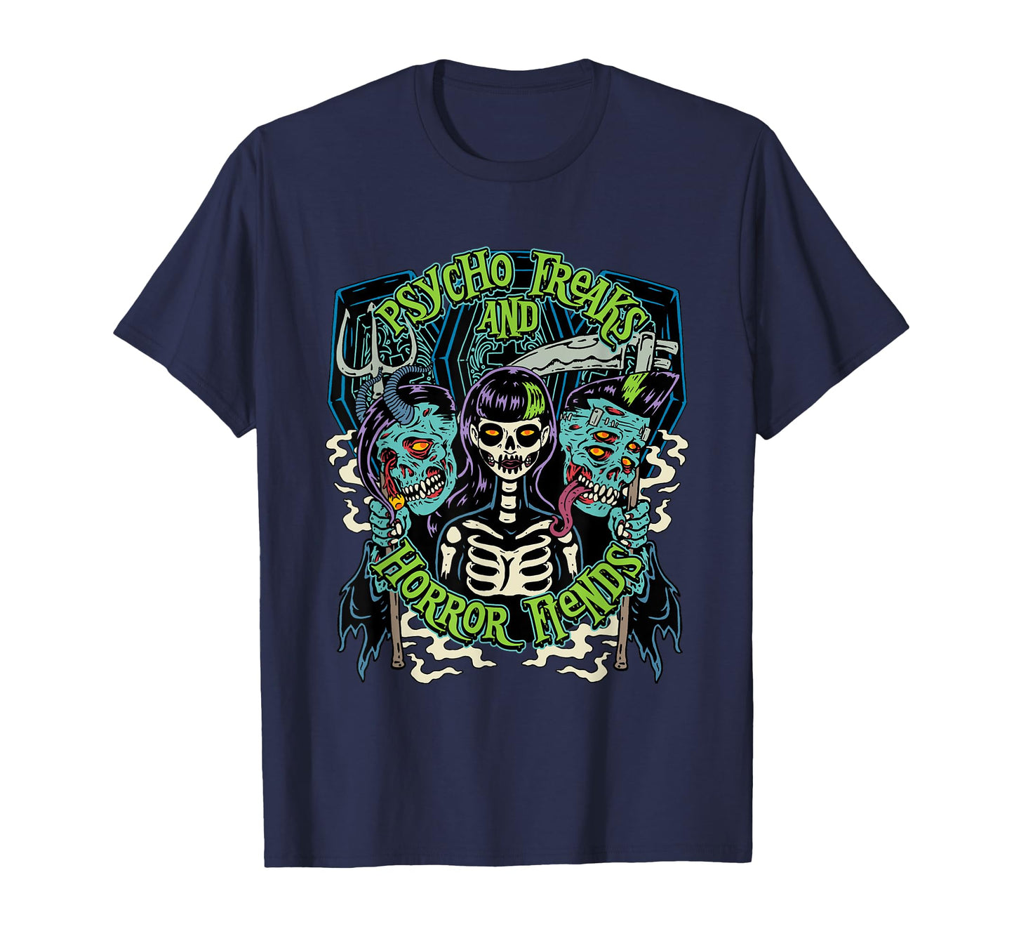 Monsters and Martians Psycho Freaks Halloween T-Shirt - Black, Small - Horror Enthusiasts, Unisex, Short Sleeve, T-Shirt