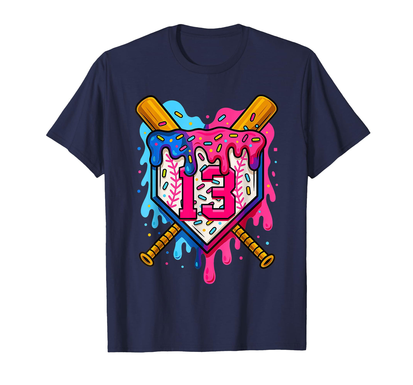 13th Baseball Birthday Ice Cream Drip Boys Girls 13 Years T-Shirt