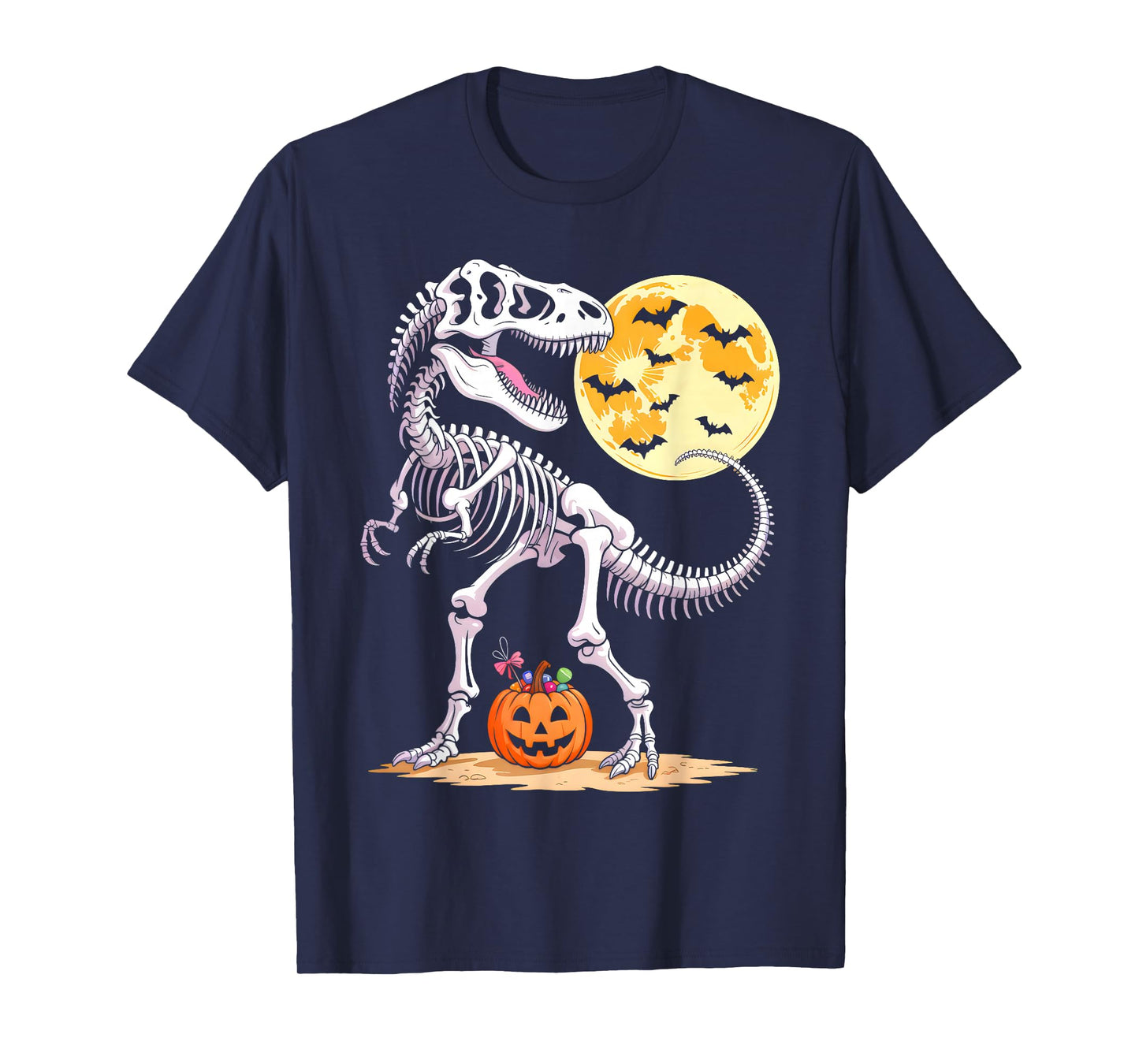 Skeleton Mummy Dinosaur T-rex Candy Moon Pumpkin Halloween T-Shirt
