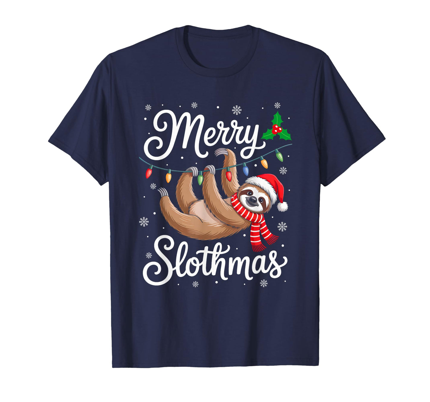Merry Slothmas Christmas Sloth Santa Xmas Lights Sloth Lover T-Shirt