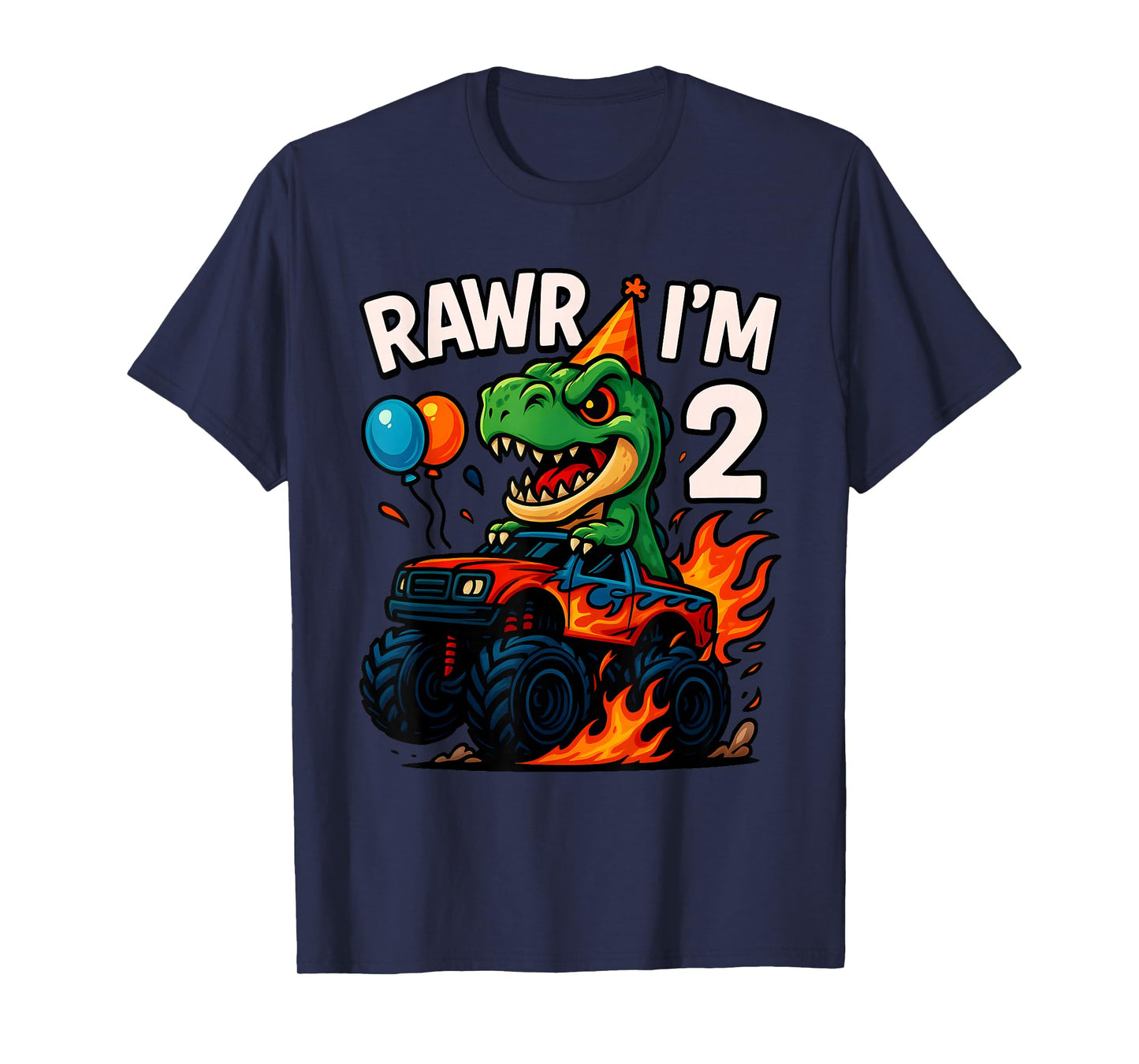 Rawr I'm 2 Second Birthday Party T Rex Monster Truck Boys T-Shirt