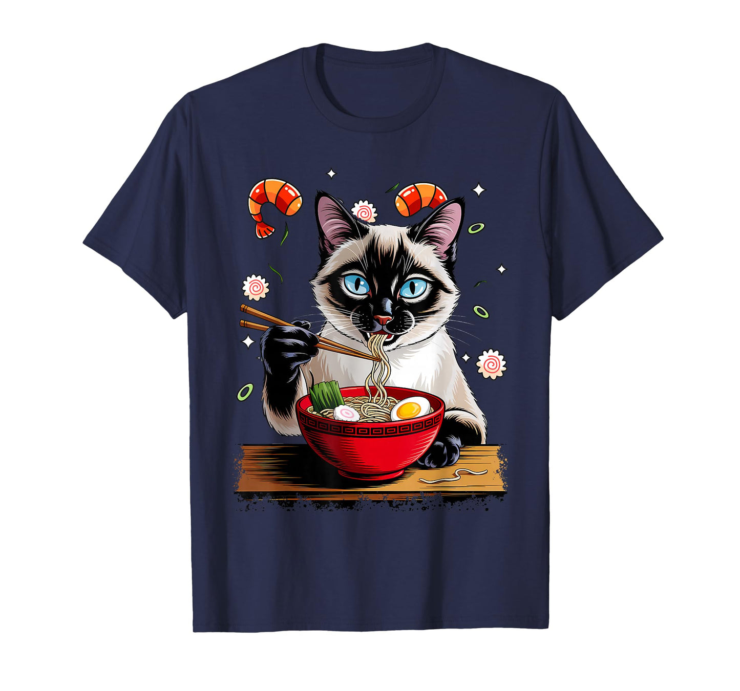 Funny Cat Eating Ramen Kawaii Siamese Anime Graphic T-Shirt