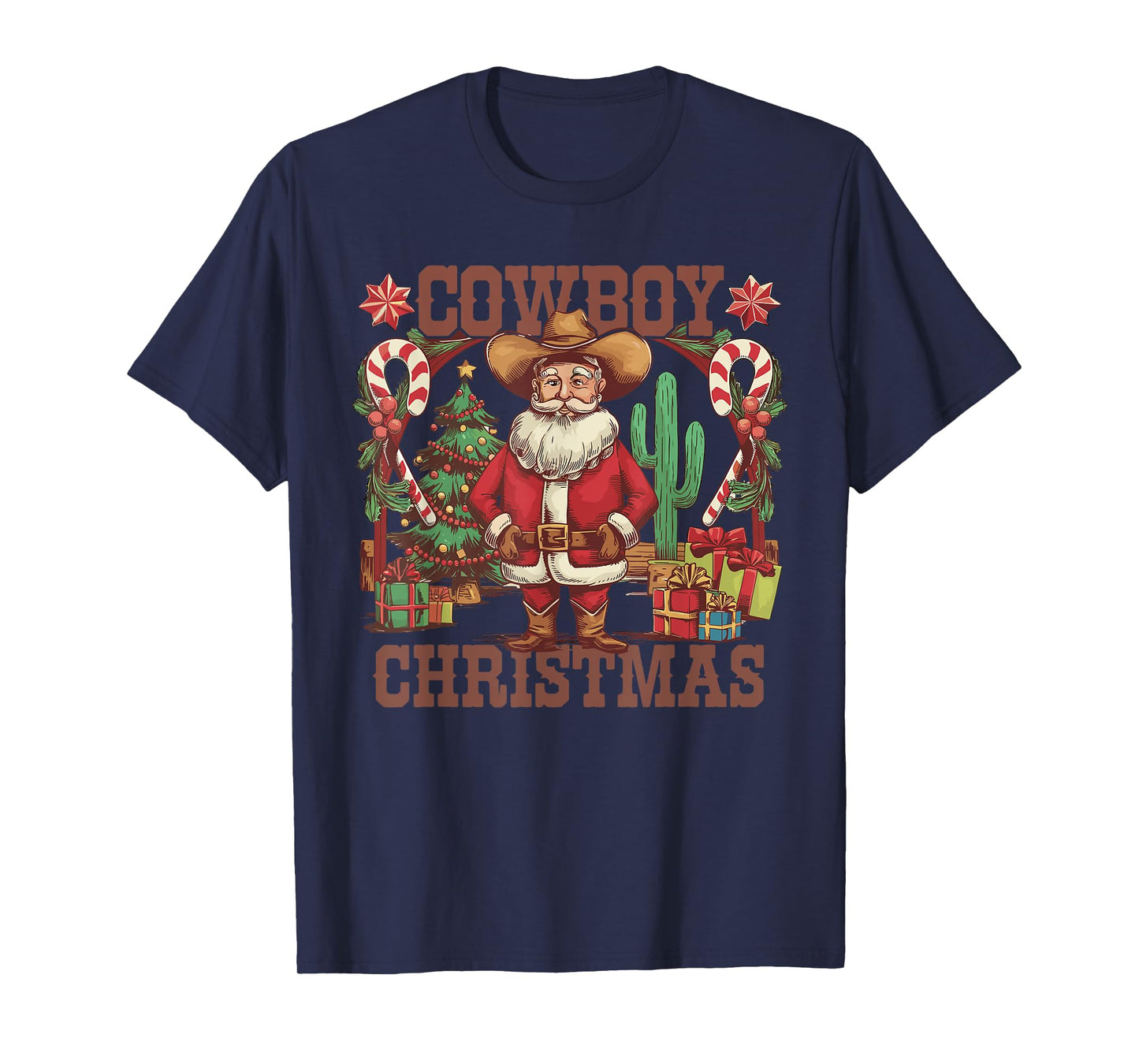 Retro Santa Claus Cowboy Christmas Howdy Rodeo Western T-Shirt