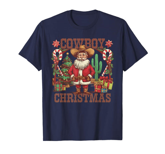Retro Santa Claus Cowboy Christmas Howdy Rodeo Western T-Shirt