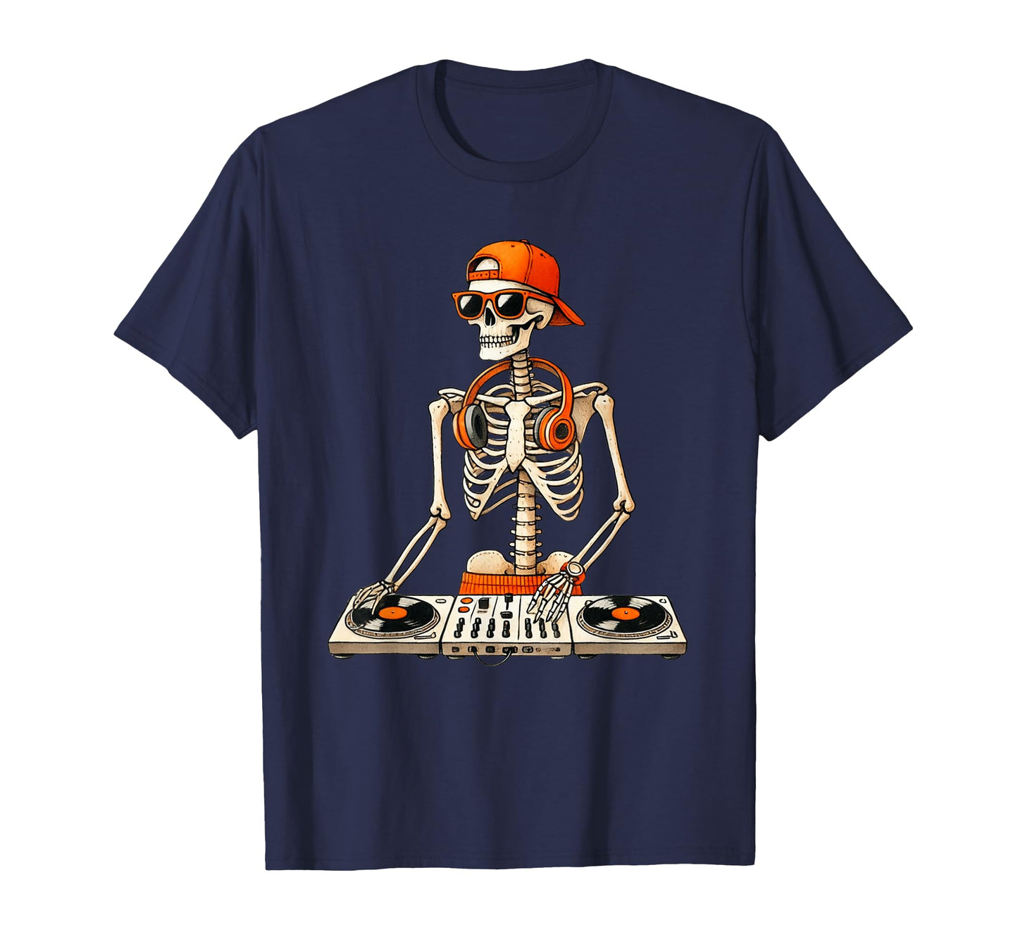 Skeleton DJ Halloween Costume Turntable Music Funny Men Boys T-Shirt
