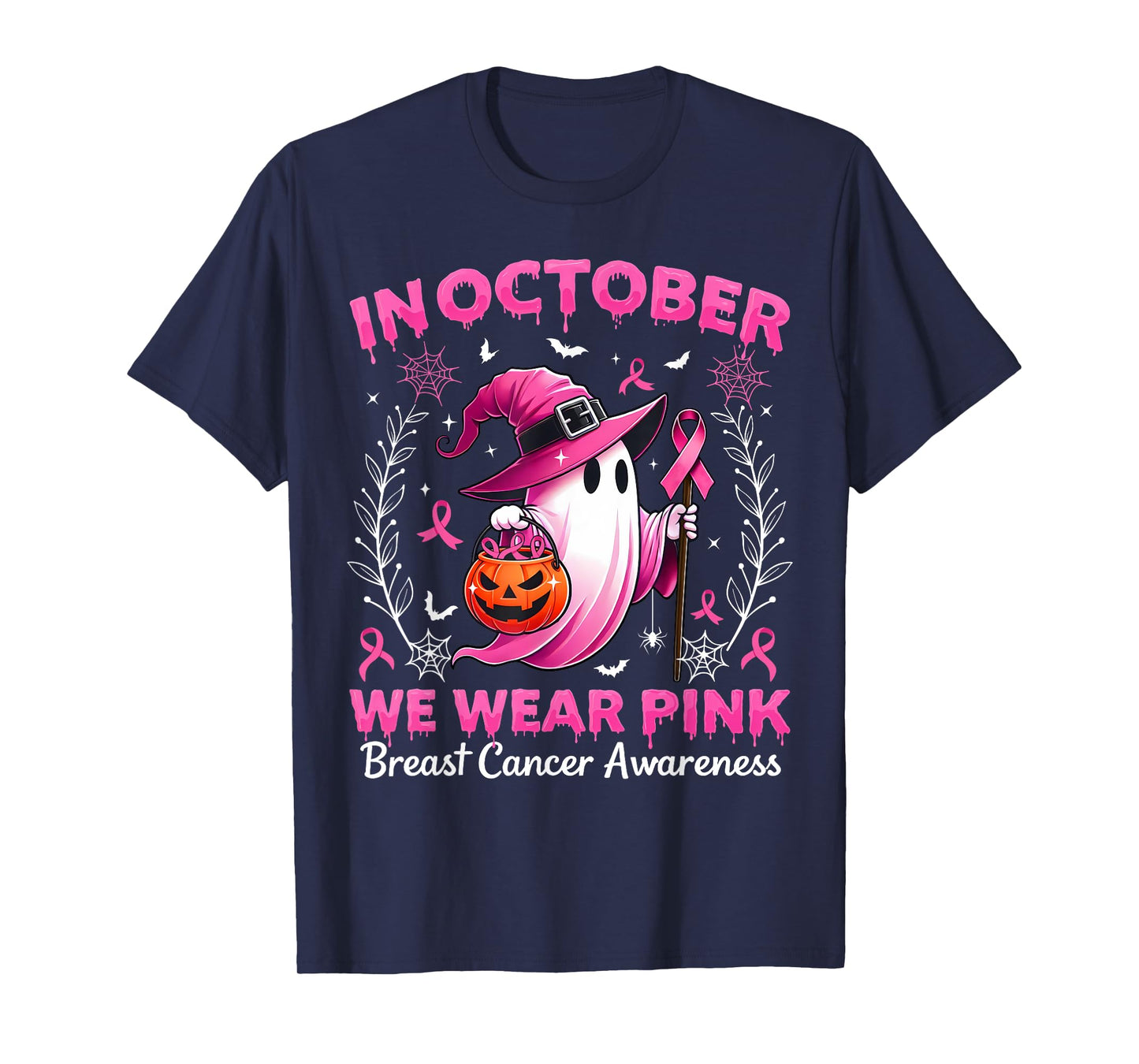 In October We Wear Pink Breast Cancer Awareness Halloween T-Shirt