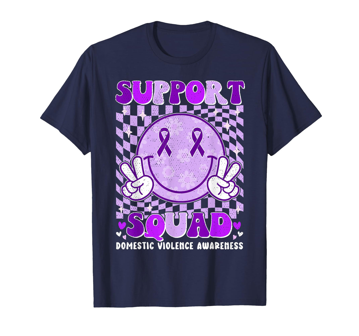 Groovy Domestic Violence Awareness Men Women Support Squad T-Shirt