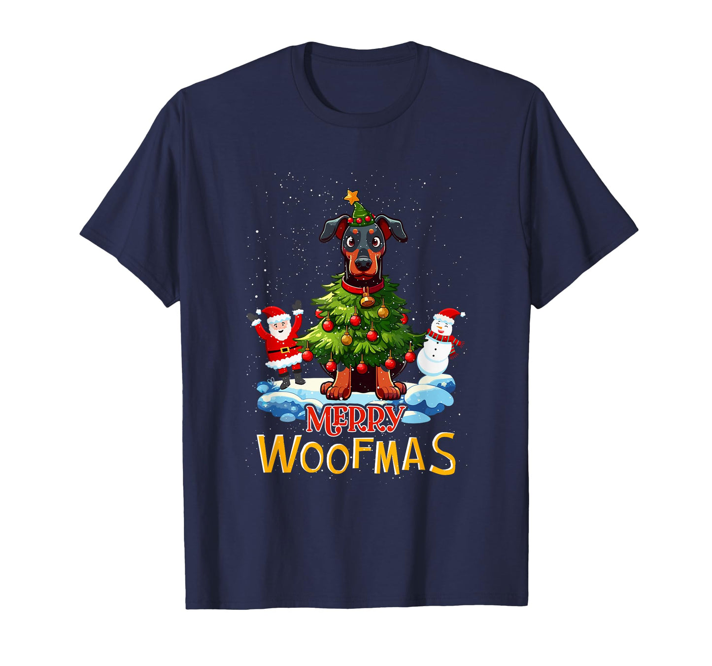 Doberman Merry Christmas Tree Lights Dog X-Mas Dogs T-Shirt