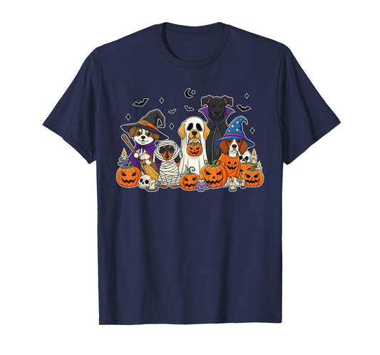 Cute Dogs in Ghost Witch Mummy Costume Women Men Halloween T-Shirt