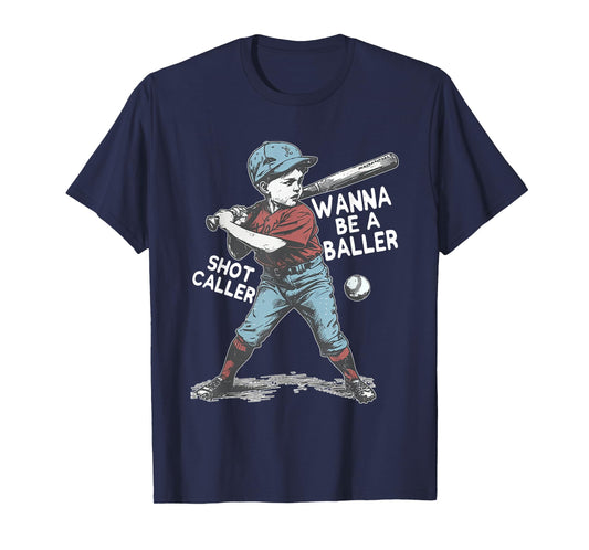Wanna be a baller shot caller Retro baseball Vintage Boy Kid T-Shirt