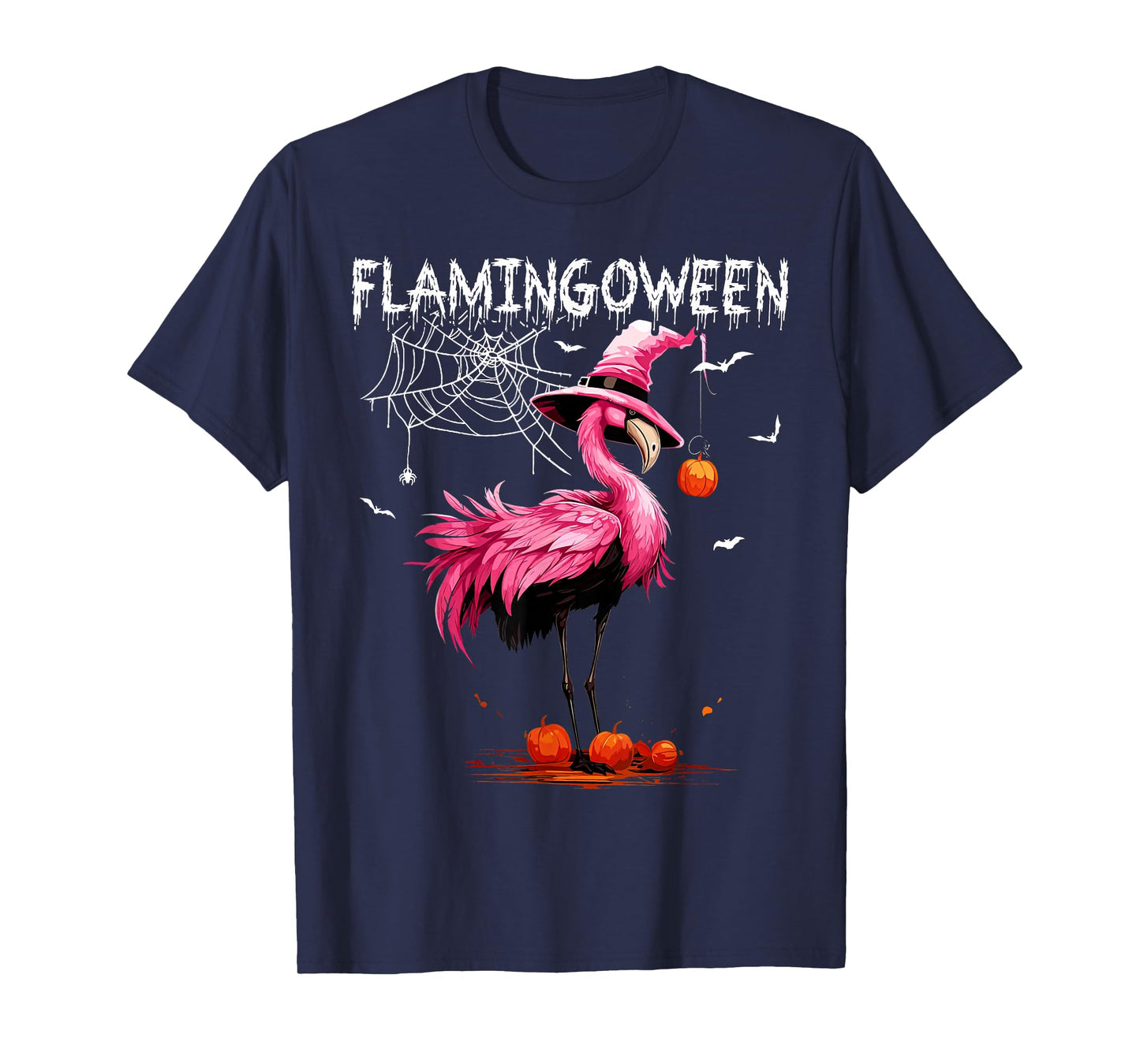 Flamingoween Pink Flamingo Witch Hat Pumpkin Halloween T-Shirt