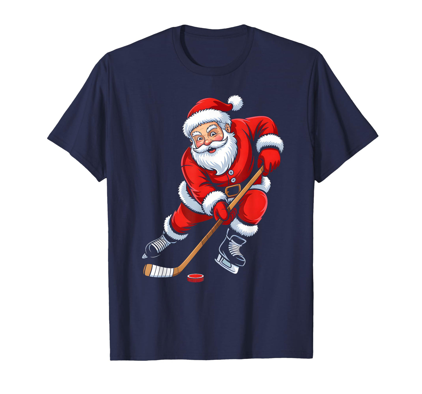 Christmas Santa Playing Ice Hockey Boys Men Xmas Pajamas T-Shirt