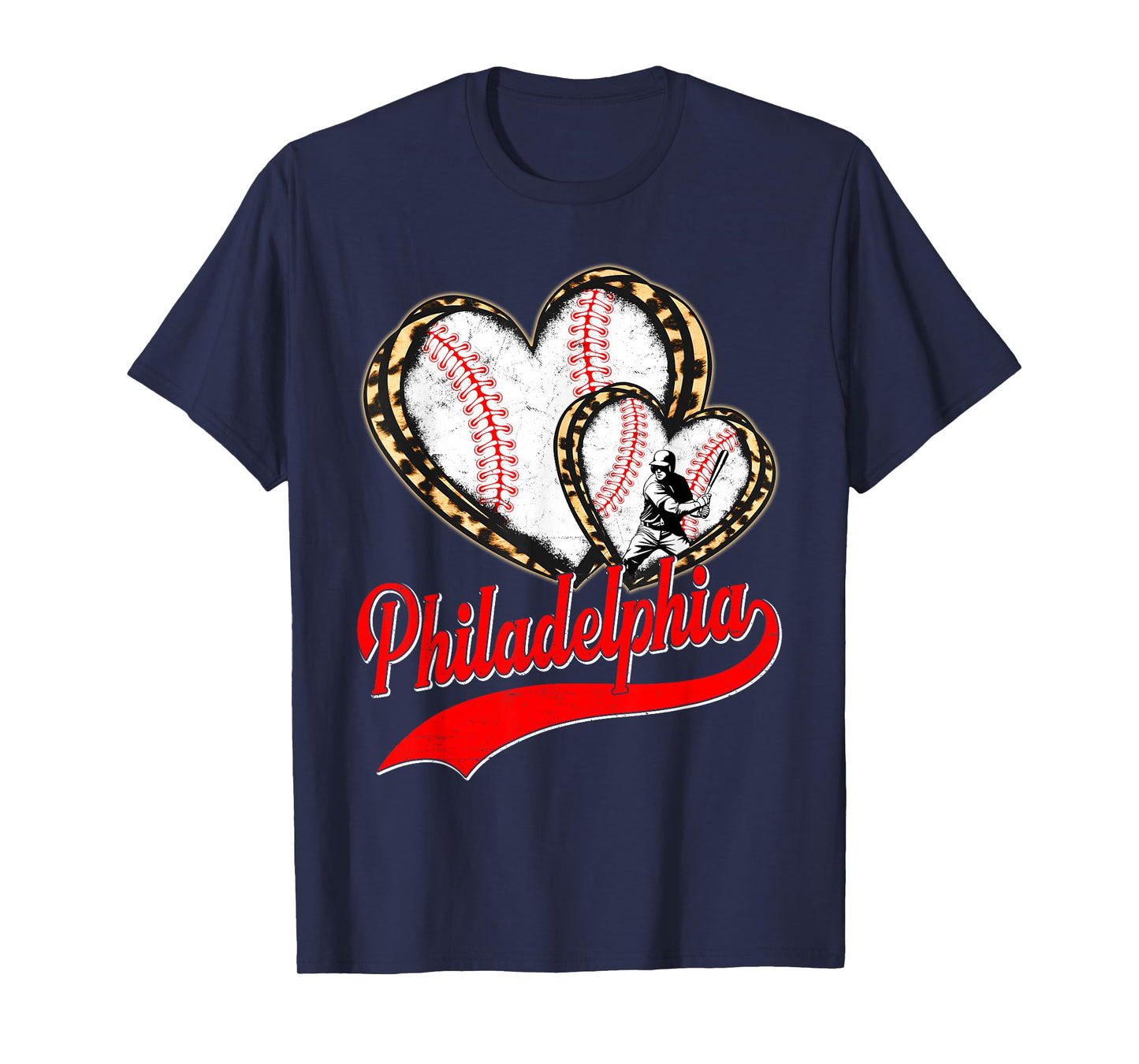 Vintage Philadelphia Baseball Leopard Heart Baseball Fans T-Shirt