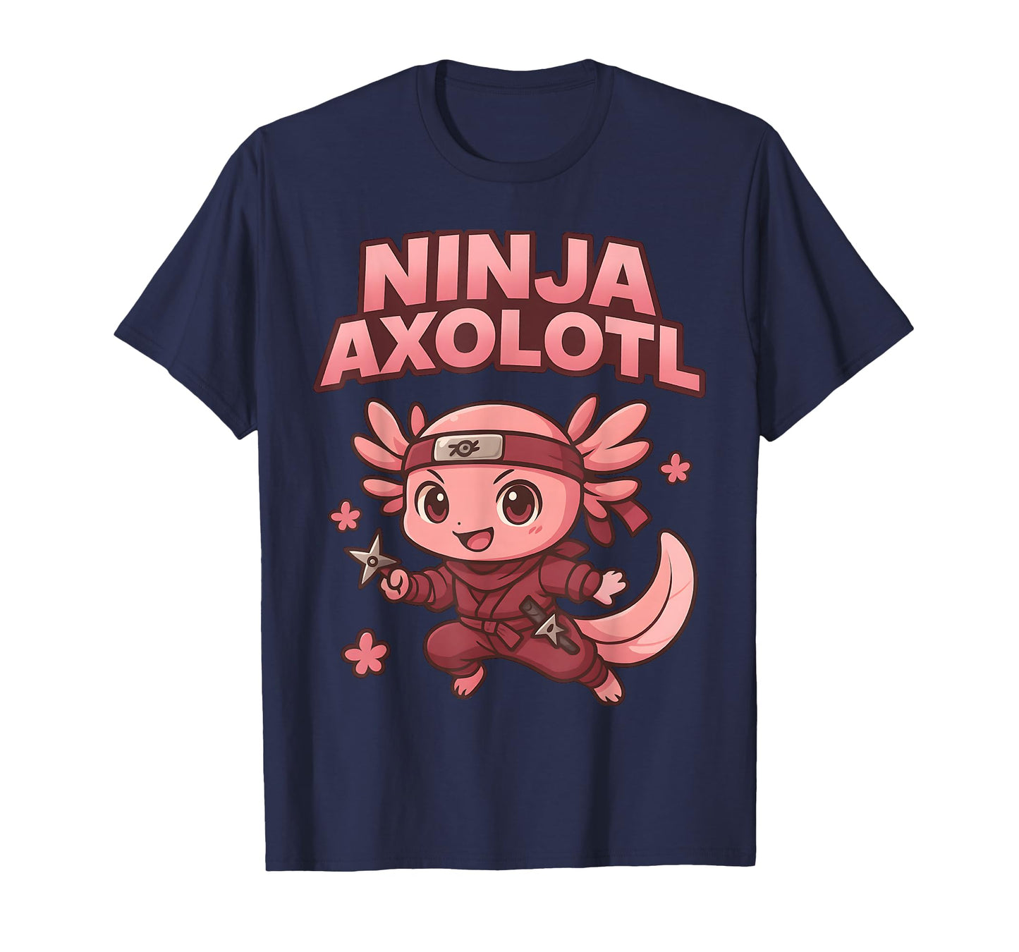Cute Ninja Axolotl Pink Kawaii Anime Fun Cartoon for Girls T-Shirt