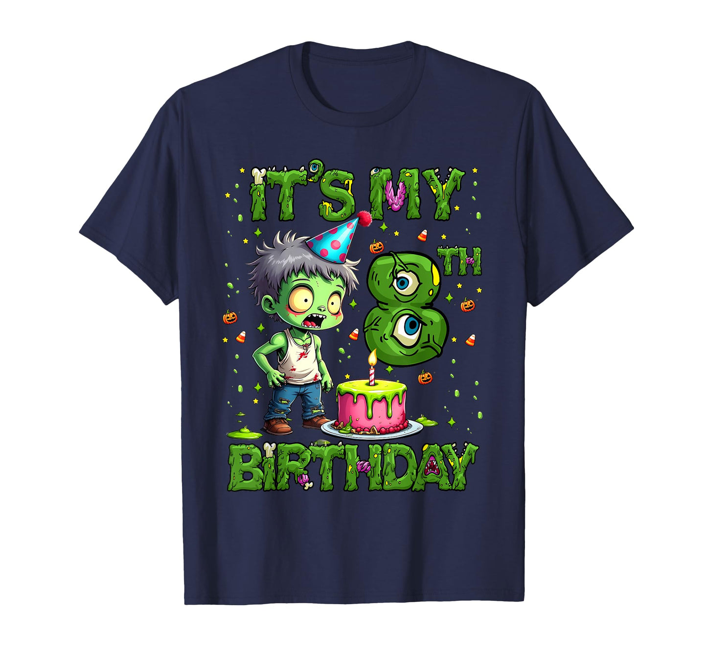 Kids It's My 8th Birthday Boy Halloween Zombie 8 Years Old T-Shirt