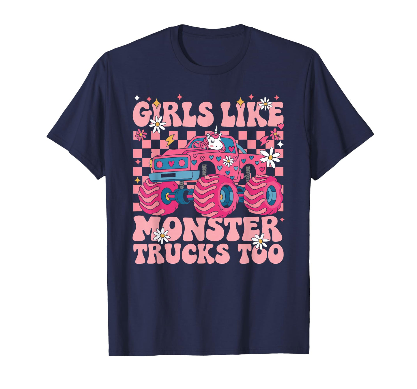 Funny Girls Like Monster Trucks Too Pink Monster Truck Girls T-Shirt