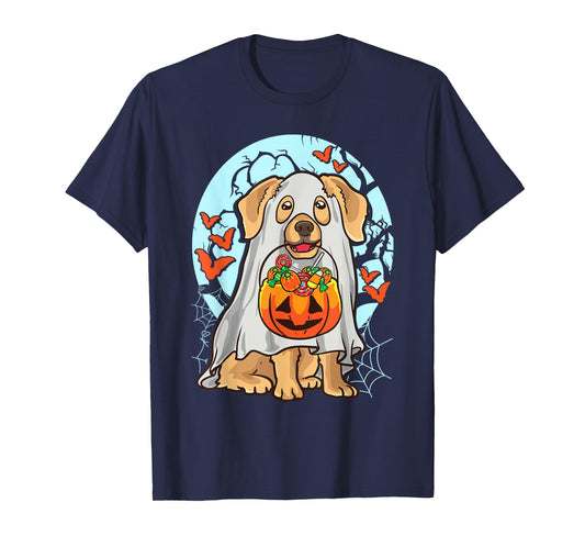 Cute Halloween Dog Ghost Costume Trick Treat Pumpkin T-Shirt