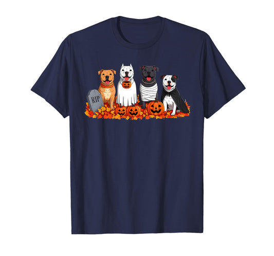 Halloween Costume Pitbull Dog Lover Ghost Pumpkin Mummy T-Shirt