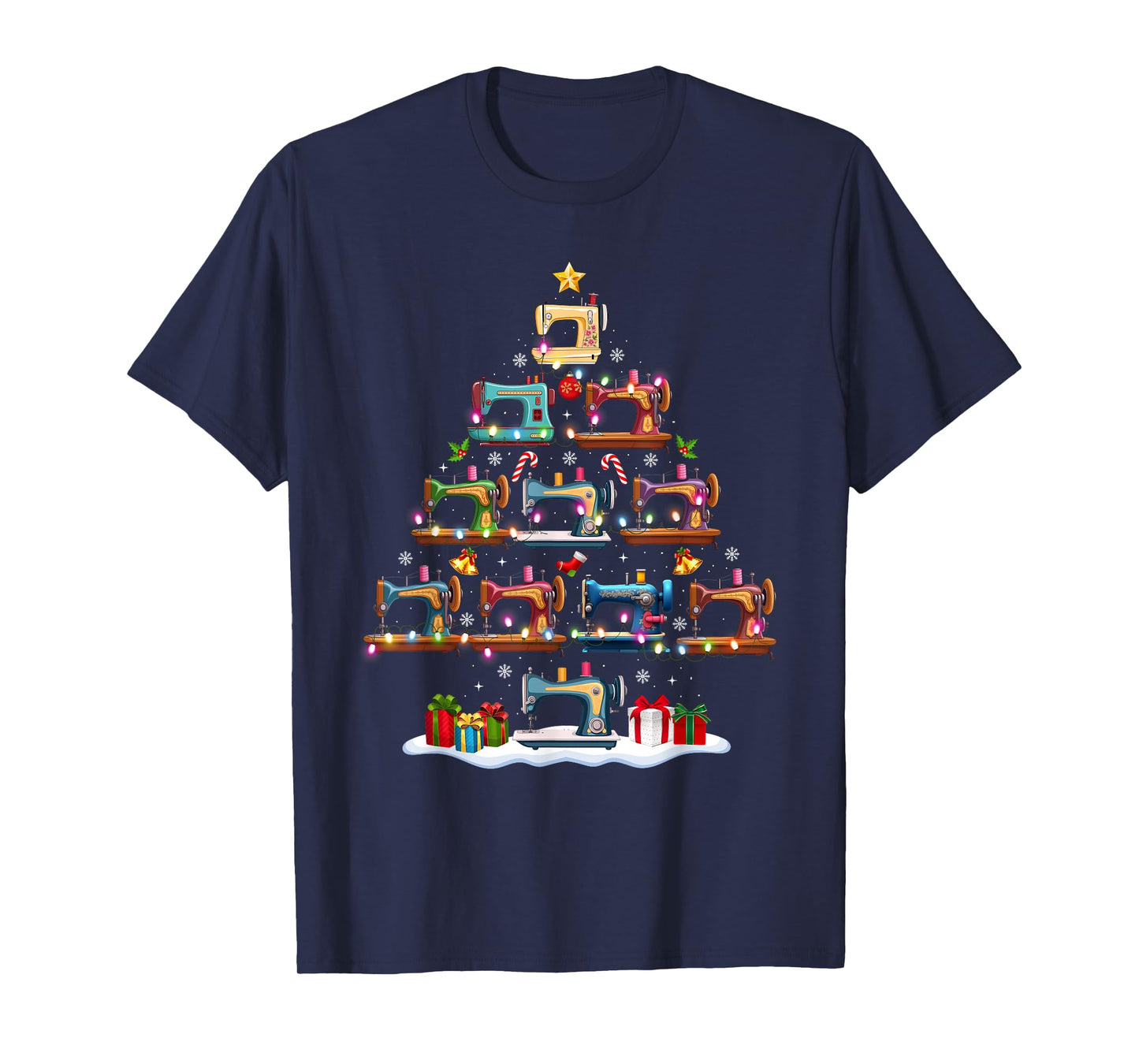 Sewing Machine Christmas Tree Lights Santa Hat Xmas Pajamas T-Shirt
