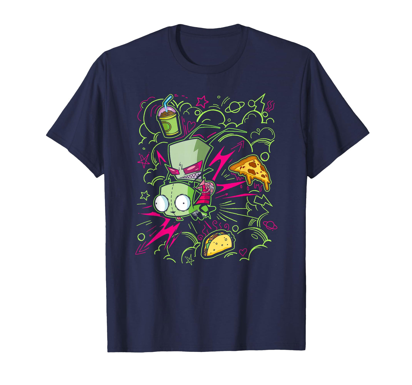 Invader Zim Riding Gir Retro Neon Doodle Mayhem T-Shirt