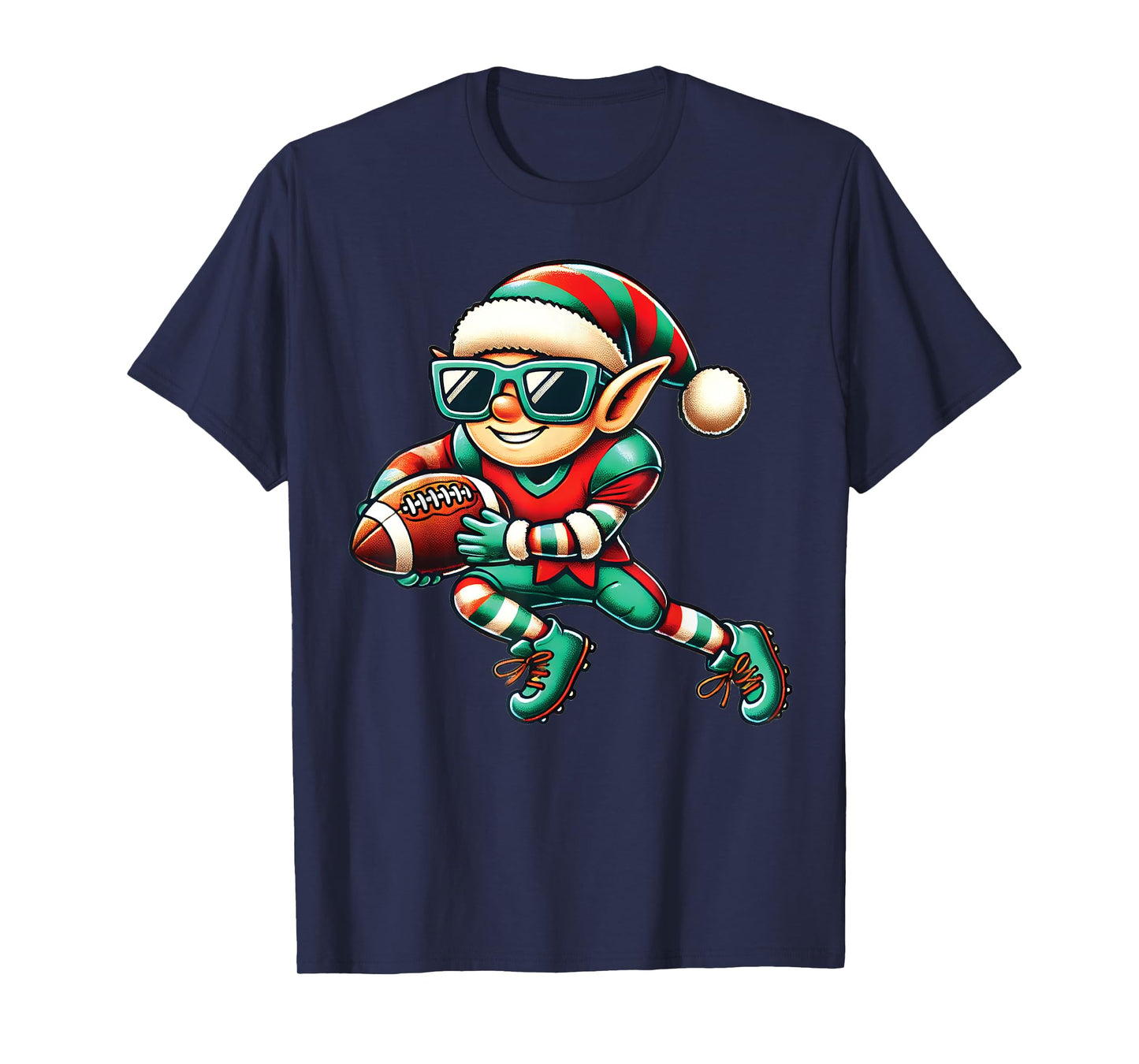 Christmas Elf Playing Football Lineman Quarterback Boys Kids T-Shirt