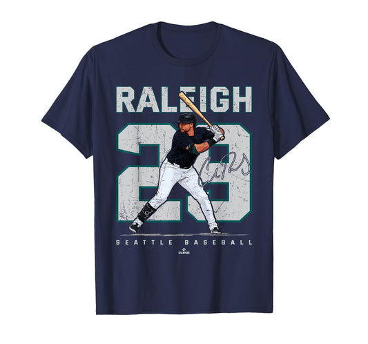 Number and Portrait Cal Raleigh Seattle Baseball MLBPA T-Shirt