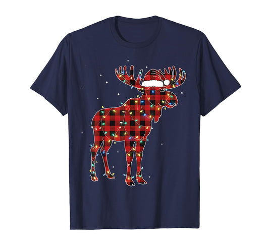 Moose Christmas Red Plaid Buffalo Pajama Matching T-Shirt