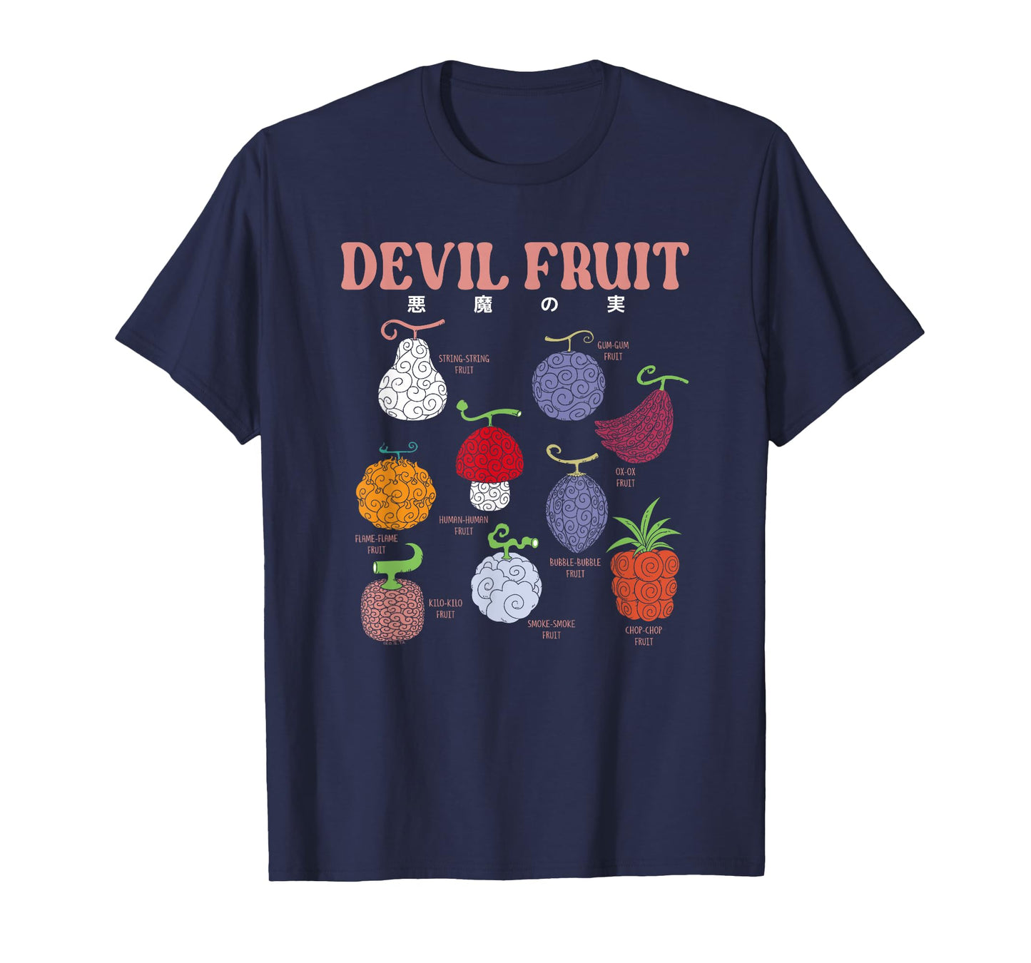 One Piece Anime Devil Fruit Varieties Illustration T-Shirt