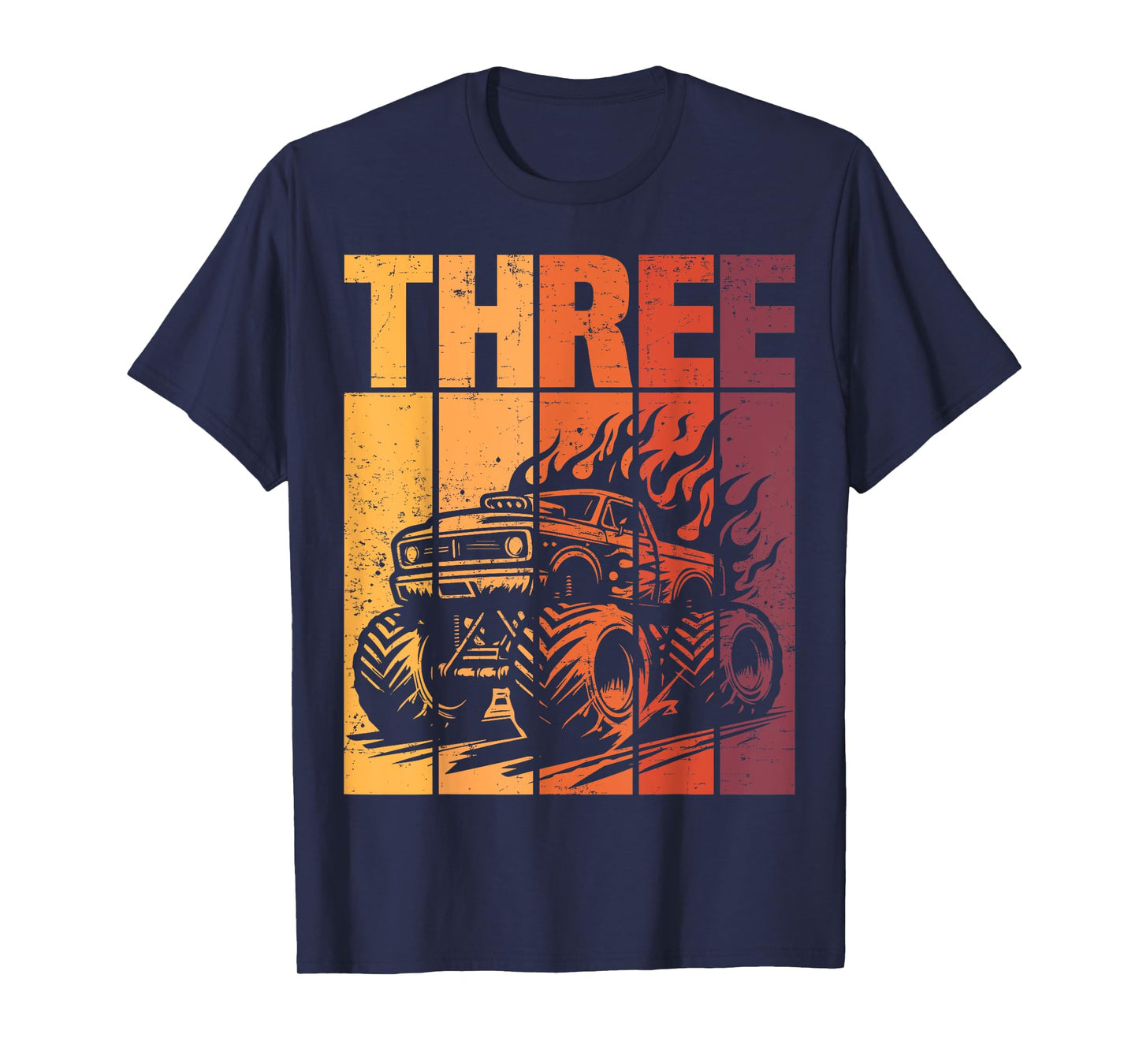 Retro Monster Truck 3rd Birthday Boy Three Year Old Kids T-Shirt
