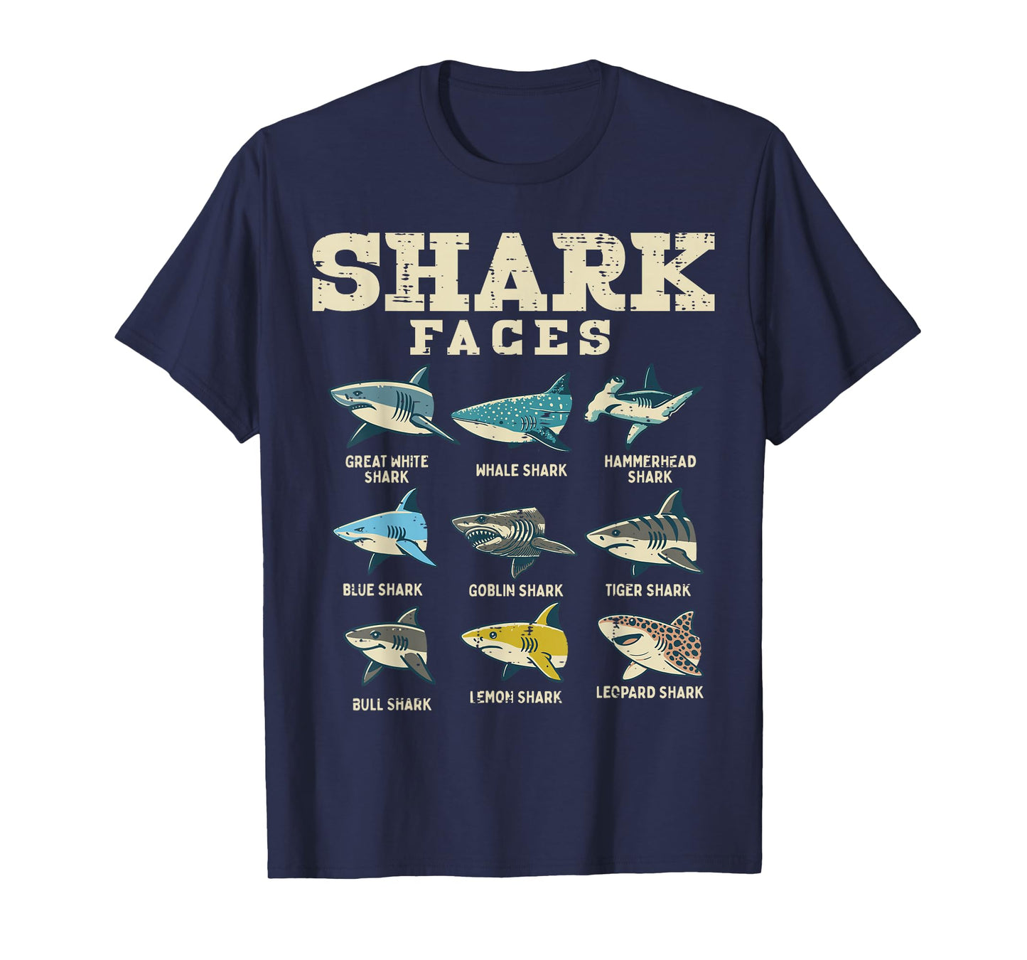 Shark Faces Species Sea Creature Ocean Life Men Women Kids T-Shirt