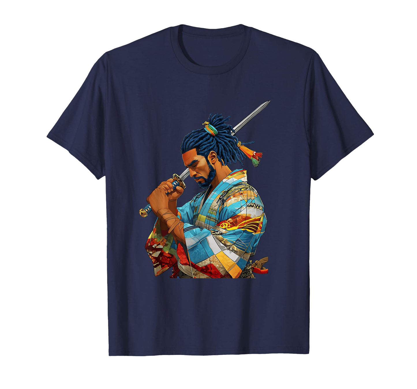 Afro American Samurai Anime Cartoon Japanese Bushido Warrior T-Shirt