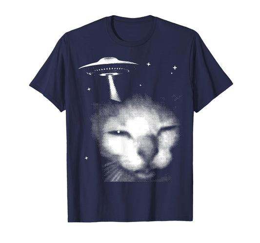 Alien Cat Meme UFO Vintage Graphic Tee Y2K Funny Silly Cat T-Shirt
