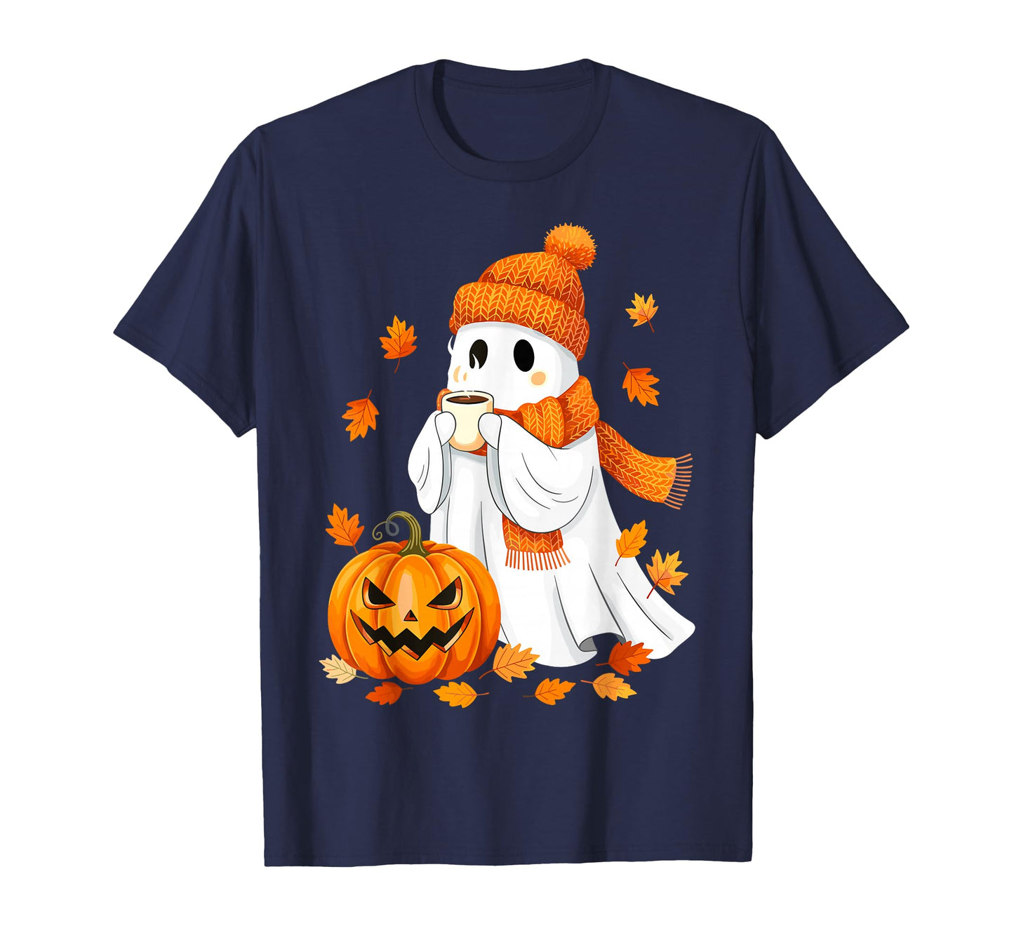 Halloween Ghost Pumpkin Fall Coffee Autumn T-Shirt