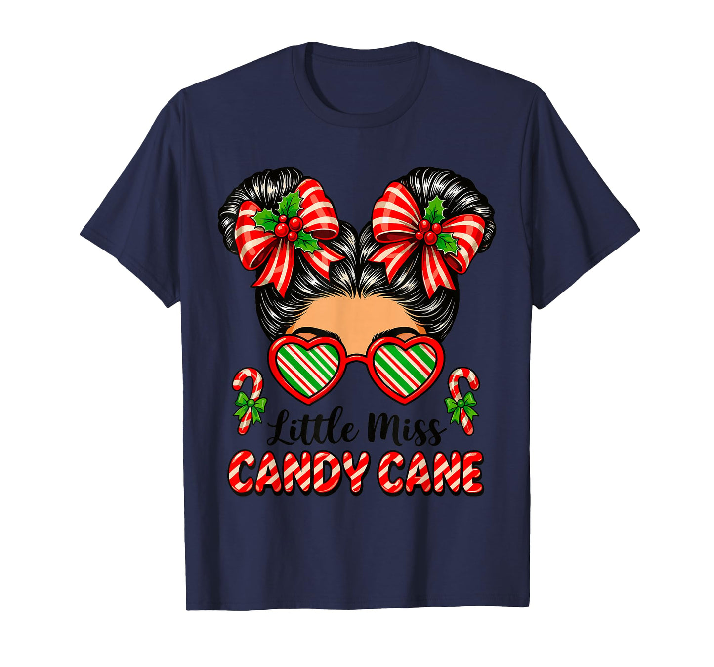 Little Miss Candy Cane Shirt Women, Messy Bun Christmas T-Shirt