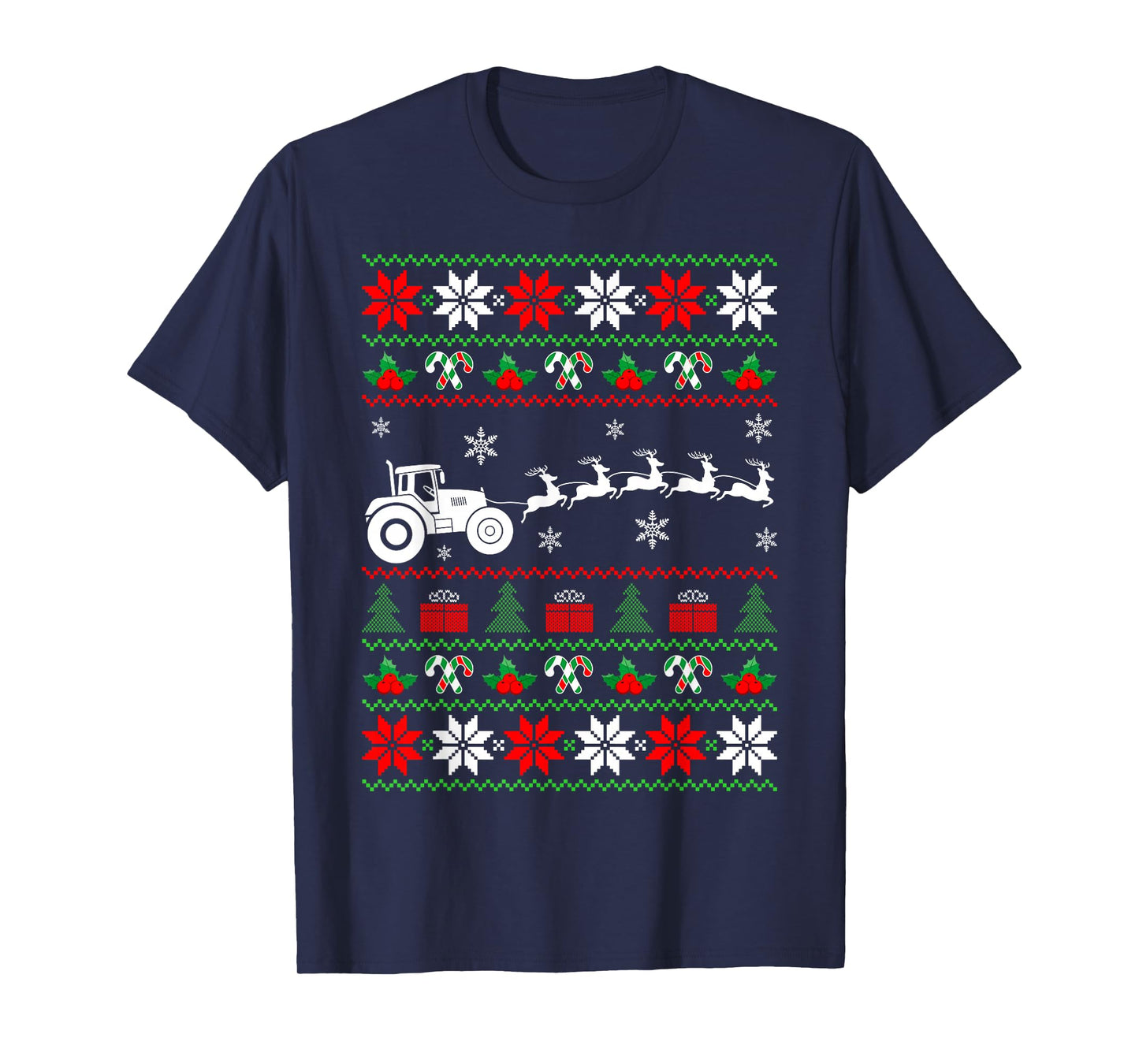 Farm Tractor Reindeer Ugly Christmas Sweater Xmas Farmer T-Shirt