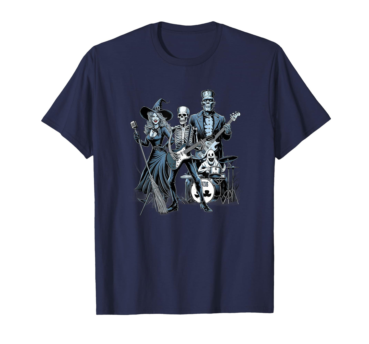 Rock Band Halloween Witch Skeleton Frankenstein Ghost T-Shirt