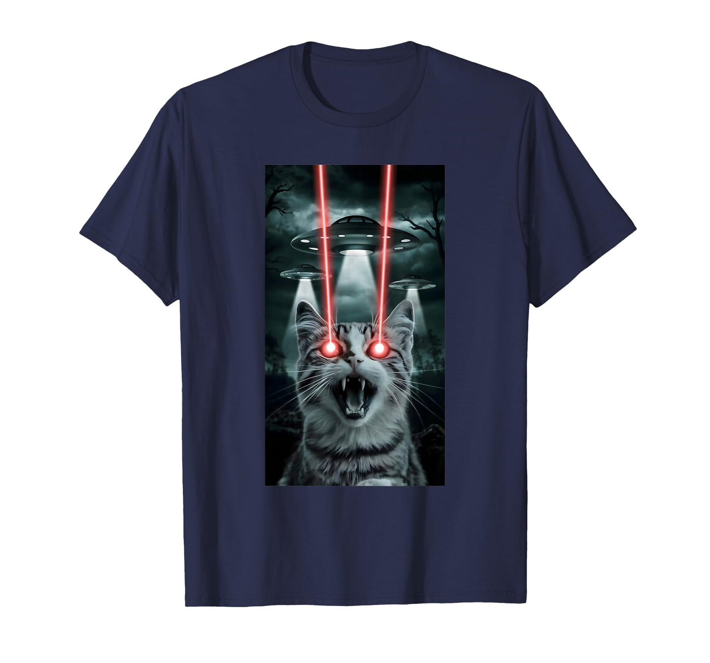 Alien Cat Selfie With Ufo Laser Eyes T-Shirt