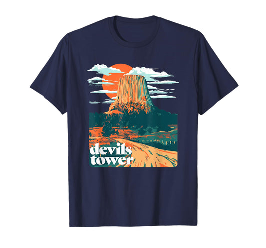 Retro Devils Tower Monument Vintage Design Graphic T-Shirt