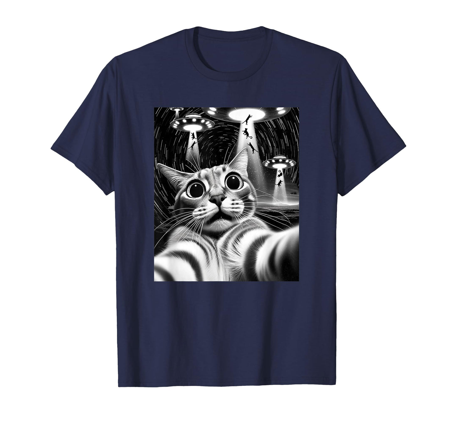 Cat UFO Invasion | Funny Cat Meme Retro Alien Cat UFO Selfie T-Shirt