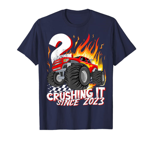 Birthday Monster Truck 2 Year Old Boys 2nd Party Born 2023 T-Shirt